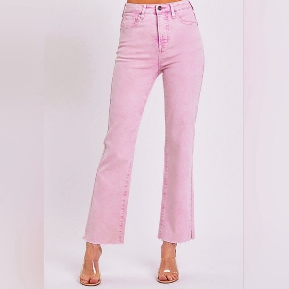 NWT Risen Los Angeles High Rise Raw Hem Slit Straight Jeans In Acid Pink 💗 - Picture 12 of 12
